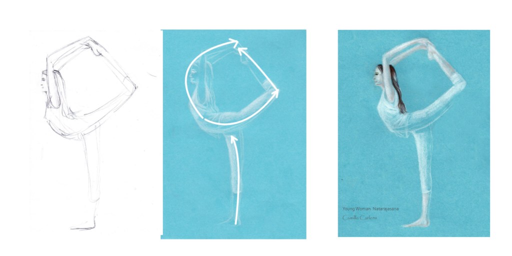 Drawing of Natarajasana